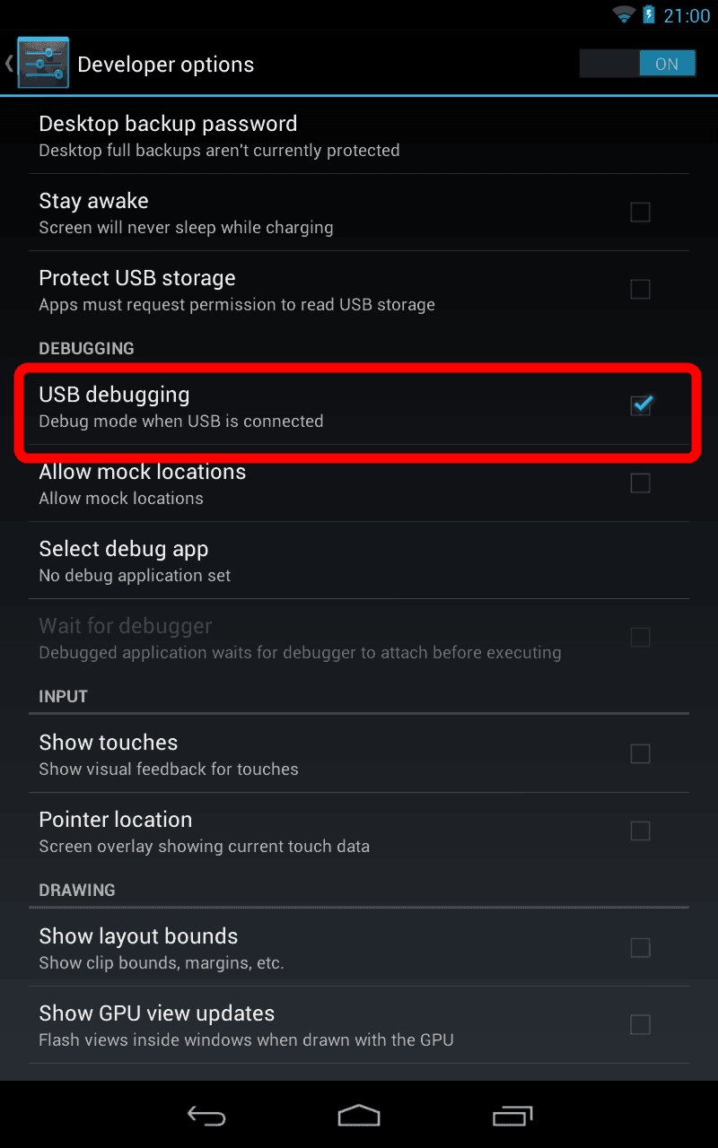 USB debugging on Galaxy S5