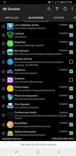 disable apps on Galaxy S9 Plus