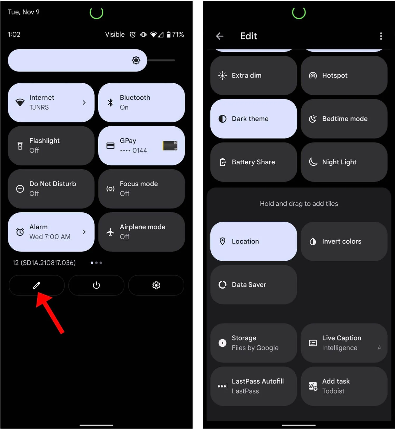 How to open quick settings in Android 12