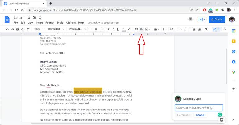 Add comments in Google Docs