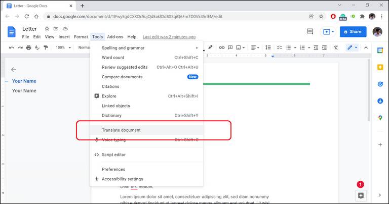 Translate texts in Google Docs